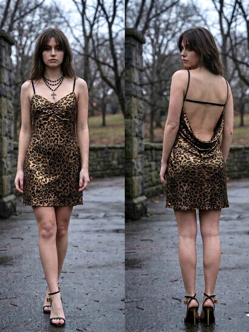 Le Lis Collection Shimmering Leopard Print Metallic Cami Mini Dress Size Large